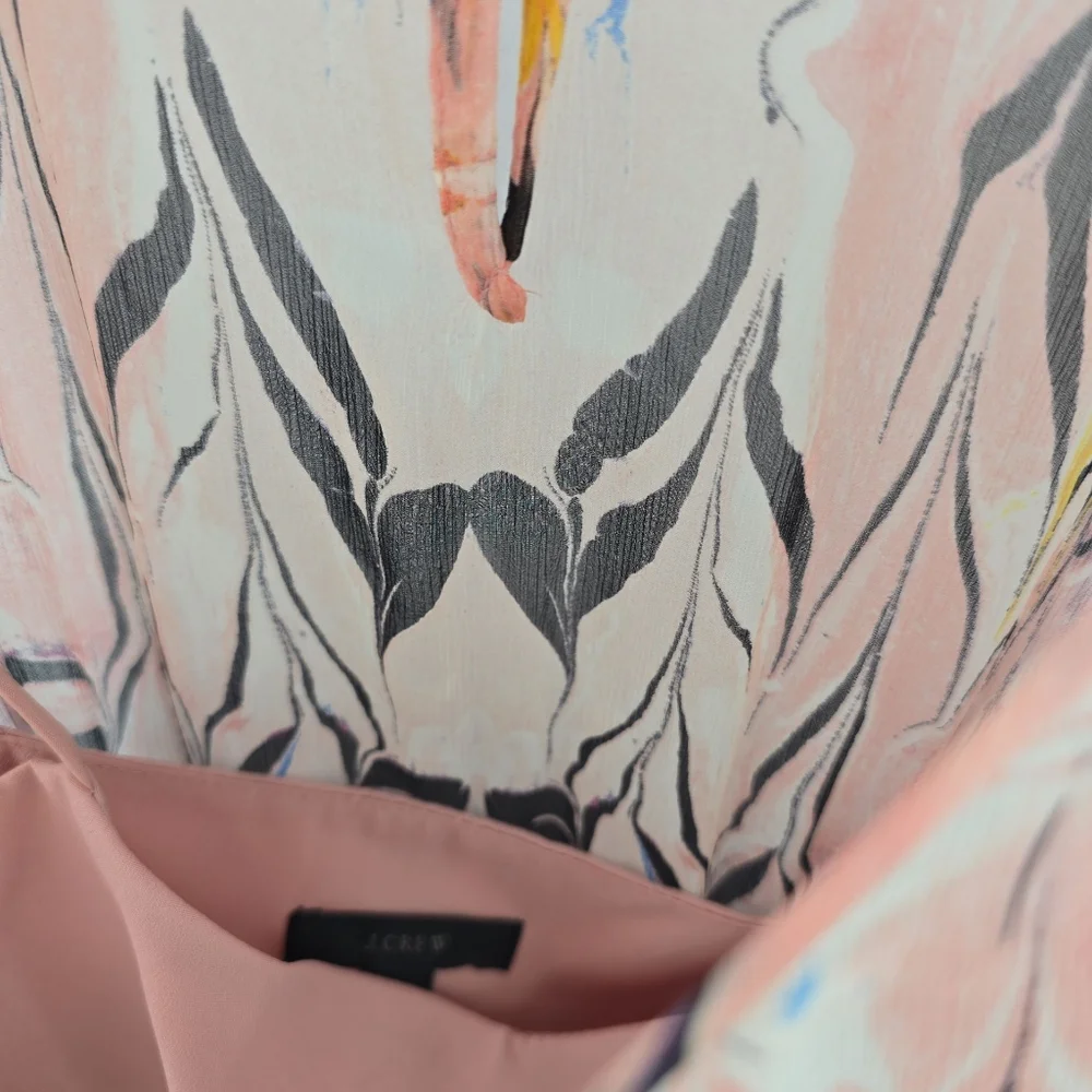 J Crew Women's E0709 100% Silk Marbled Printed Chiffon Dress Lined Pink Size 00